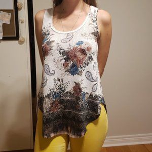 4/$20 White Tank Top, Boho Colored Print